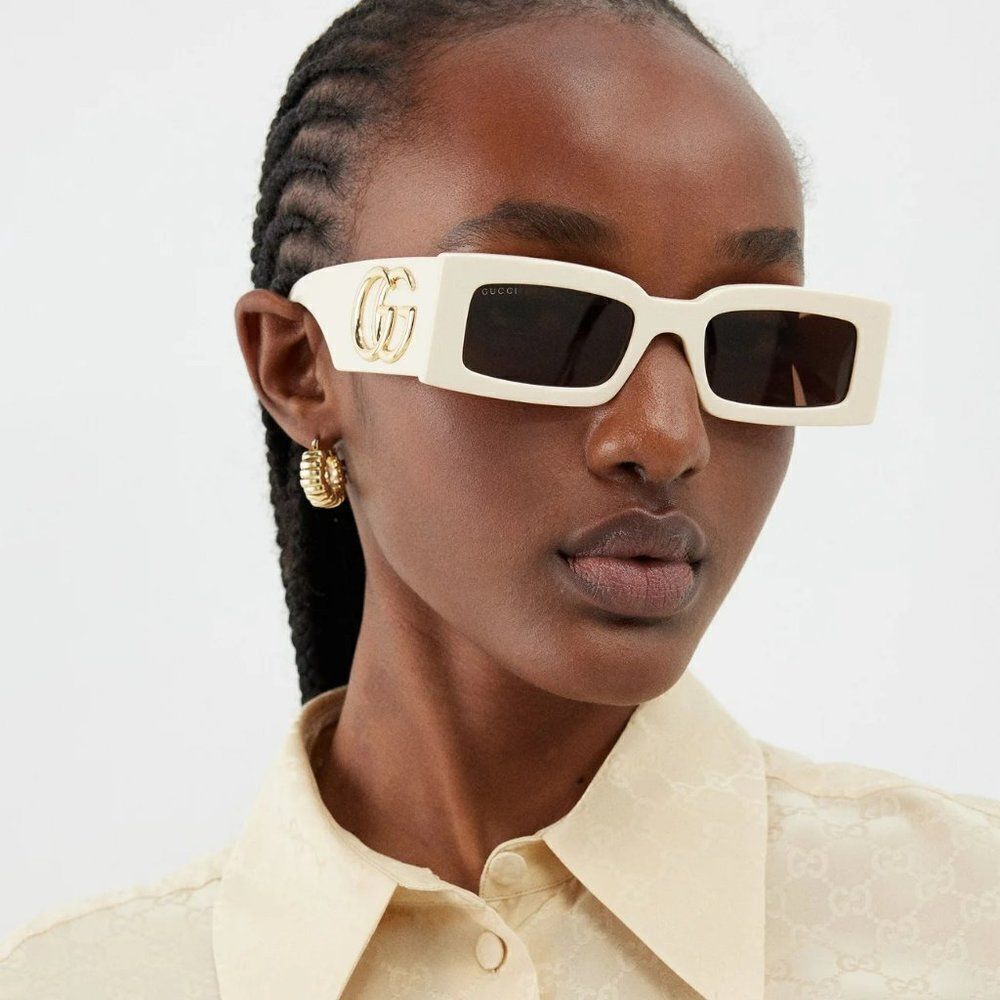 NEW Gucci GG1425S 004 Ivory Brown Rectangle Unisex Sunglasses GG 1425S - Picture 3 of 13